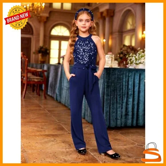 Girls Sequin Halter Jumpsuit Formal Party Romper Size 12-14 Years - Picture 4 of 7